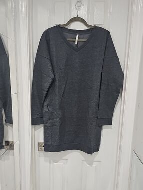 Charcoal V-Neck Longline Sweatshirt With Pockets